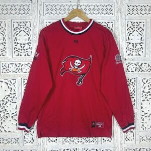 Vtg Tampa Bay Buccaneers Red Logo Football Long Sleeve Thick Shirt Mens S/M
